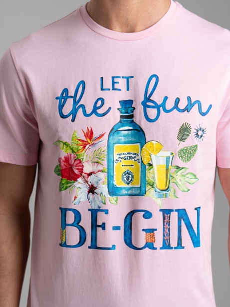 T-shirt uomo rosa in cotone con stampa serigrafica