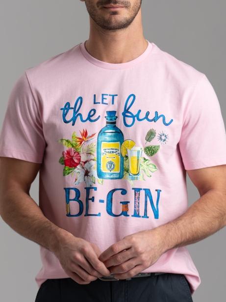 T-shirt uomo rosa in cotone con stampa serigrafica 2