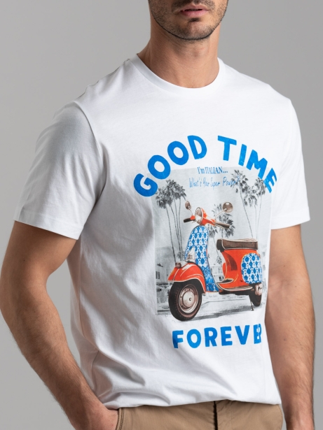 Camiseta blanca de hombre con estampado "Vespa good time 2