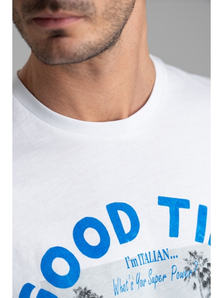 T-shirt uomo bianca con stampa "Vespa good time"