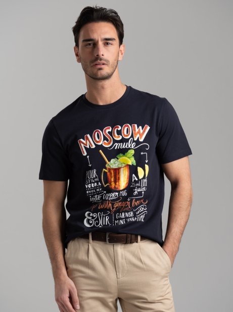 T-shirt uomo blu con stampa serigrafica "Moscow" 2
