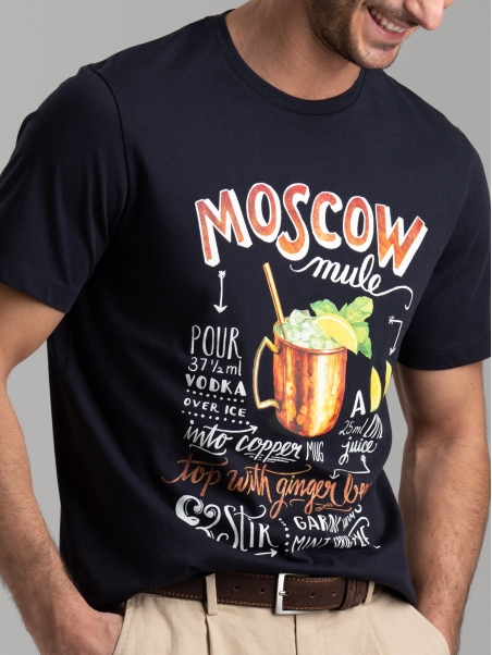 Camiseta azul de hombre con serigrafía "Moscú