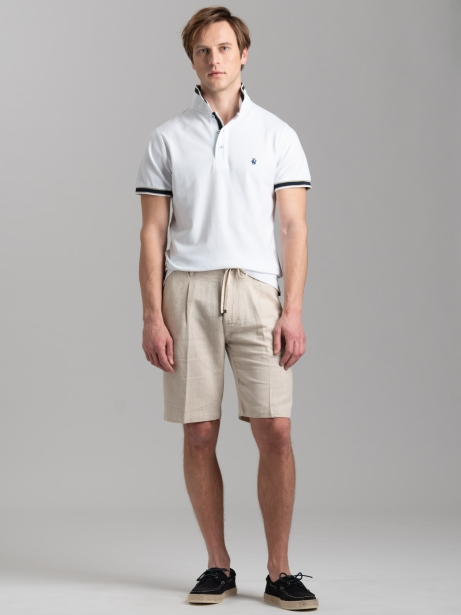 Bermuda uomo in misto lino tinto filo con coulisse e pinces 2