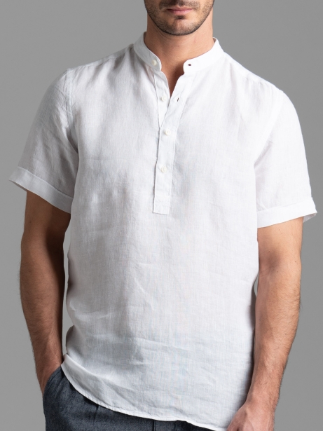 Camicia polo uomo bianca di lino a mezza manica