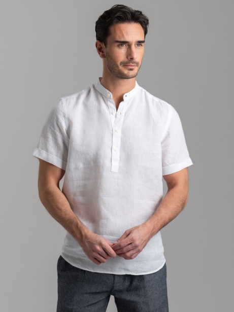 Camicia polo uomo bianca di lino a mezza manica 2