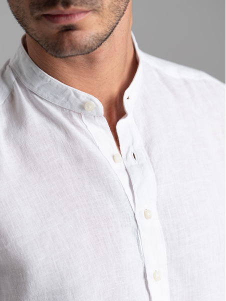 Camicia polo uomo bianca di lino a mezza manica