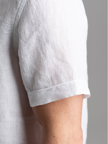 Camicia polo uomo bianca di lino a mezza manica