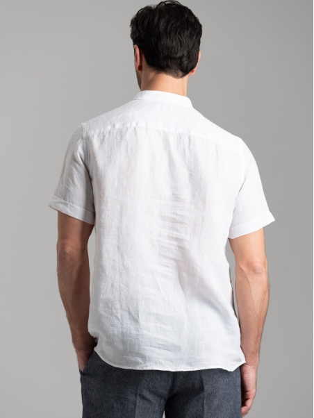 Camicia polo uomo bianca di lino a mezza manica