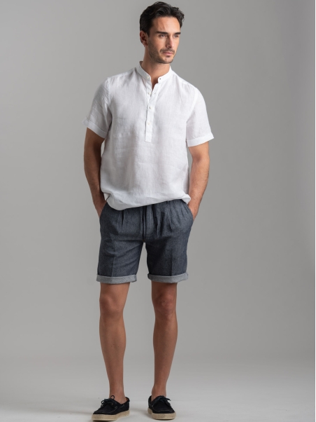 Camicia polo uomo bianca di lino a mezza manica