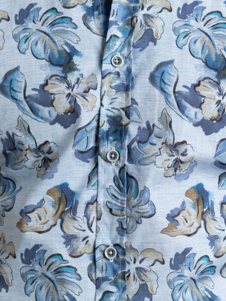 Camicia uomo floreale Hawaii blu a mezza manica 2