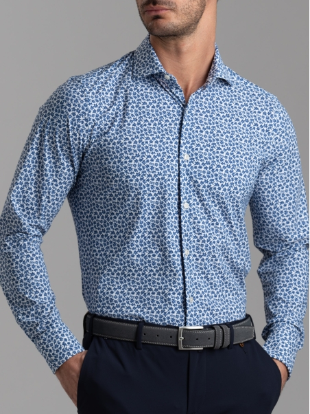 Camicia uomo TECNO stampa floreale azzurra blu