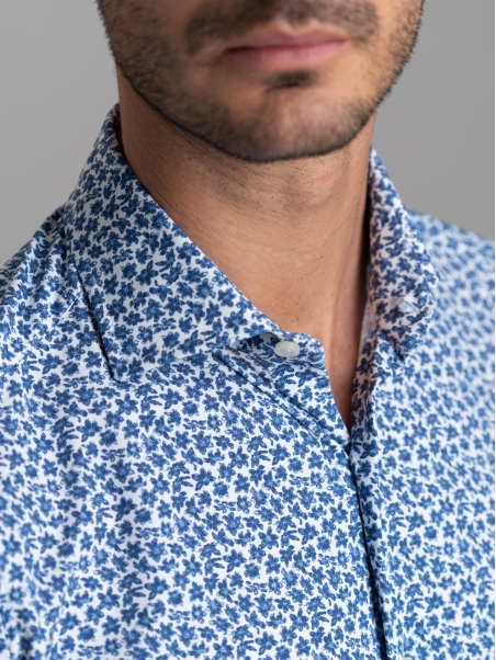 Camicia uomo TECNO stampa floreale azzurra blu