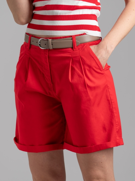 Bermudas de pierna ancha para mujer con doble pliegue