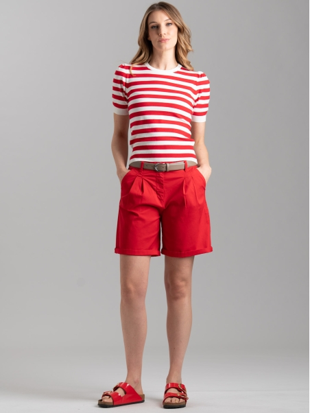Bermudas de pierna ancha para mujer con doble pliegue