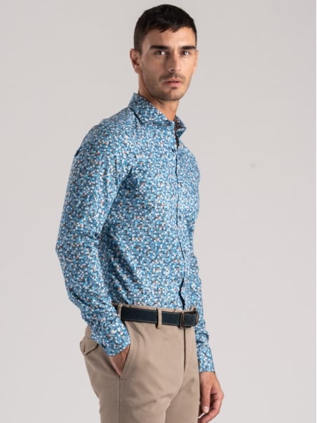 Camisa de hombre con estampado geométrico multicolor