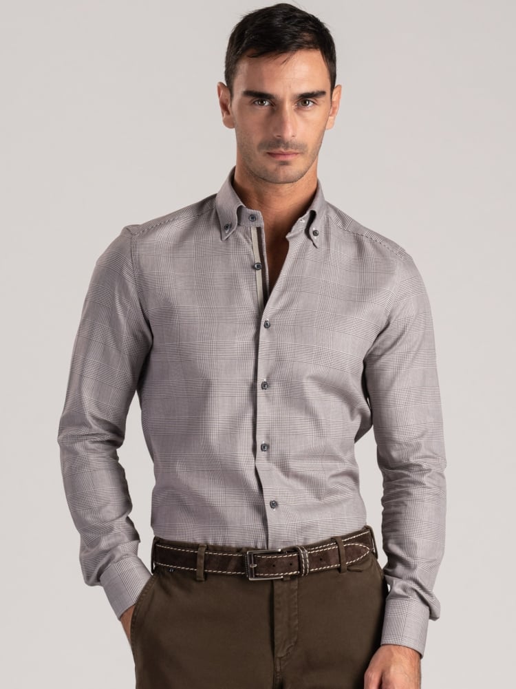 Camisa para hombre Príncipe de Gales marrón oscuro