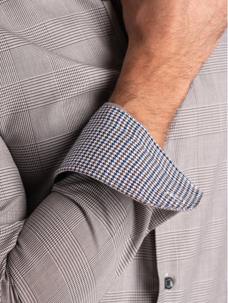 Camisa para hombre Príncipe de Gales marrón oscuro