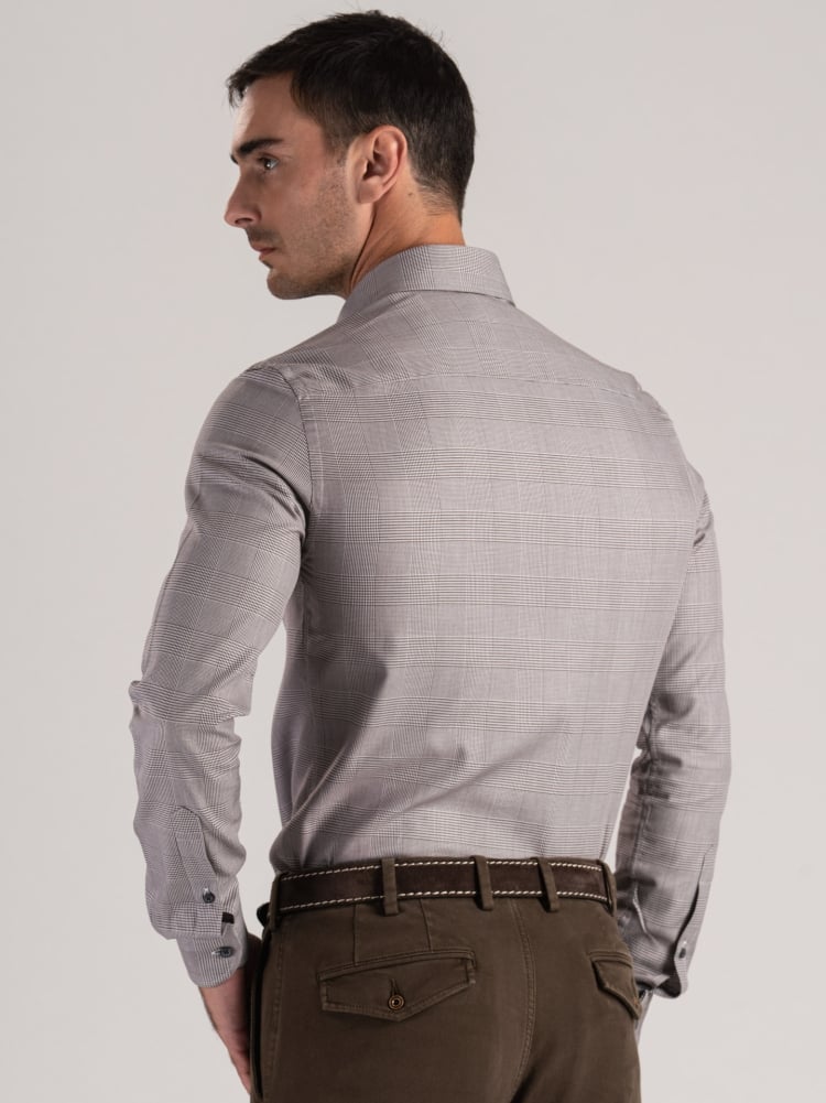 Camisa para hombre Príncipe de Gales marrón oscuro