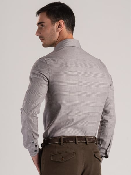 Camisa para hombre Príncipe de Gales marrón oscuro