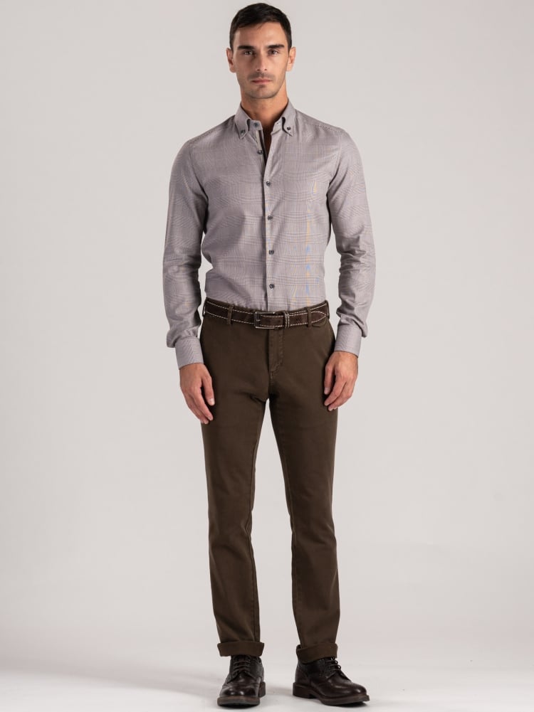 Camisa para hombre Príncipe de Gales marrón oscuro