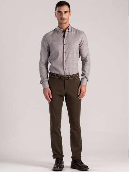 Camisa para hombre Príncipe de Gales marrón oscuro