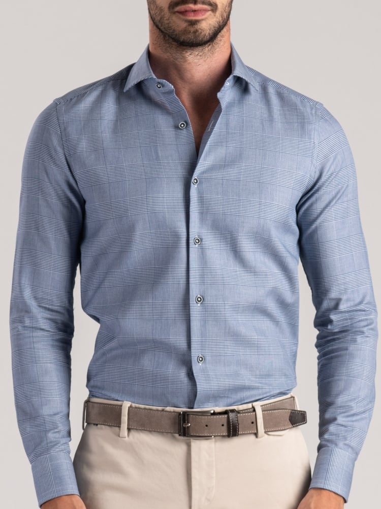 Camisa Príncipe de Gales azul para hombre