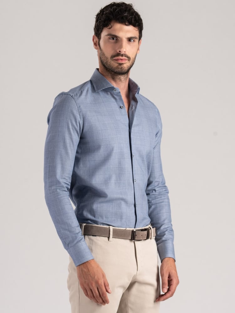 Camisa Príncipe de Gales azul para hombre