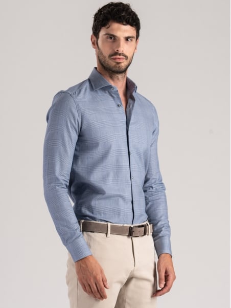 Camisa Príncipe de Gales azul para hombre