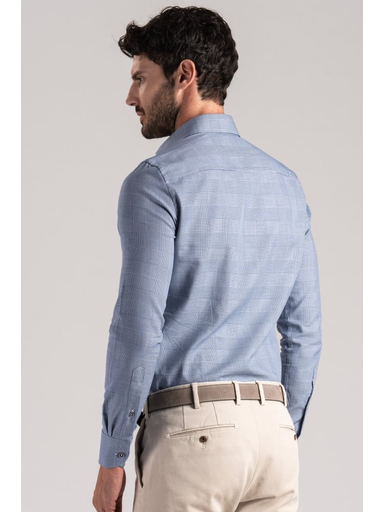 Camisa Príncipe de Gales azul para hombre