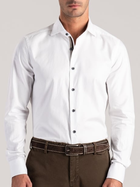 Camicia uomo blu spina di pesce con collo semifrancese