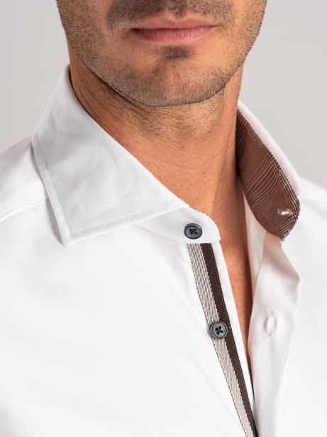 Camicia uomo blu spina di pesce con collo semifrancese 2