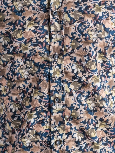 Camicia uomo floreale blu-verde con collo button-down 2