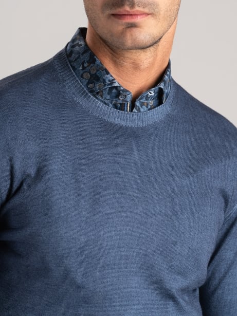 Maglia uomo girocollo in lana merinos effetto vintage 2