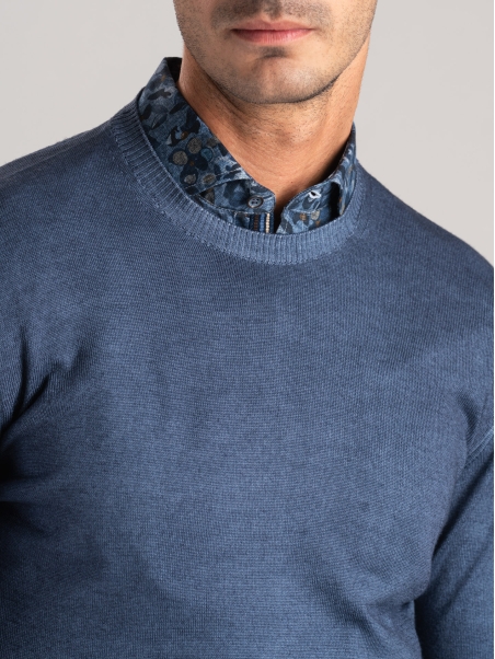 Jersey de cuello redondo para hombre en lana merino de efecto vintage