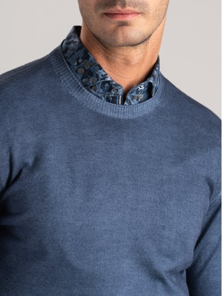 Maglia uomo girocollo in lana merinos effetto vintage