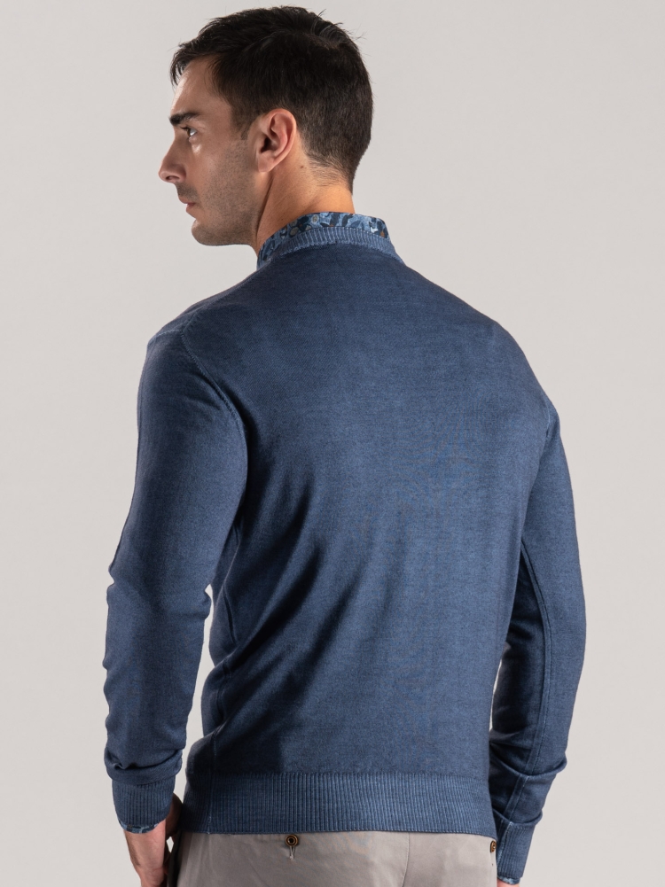 Jersey de cuello redondo para hombre en lana merino de efecto vintage