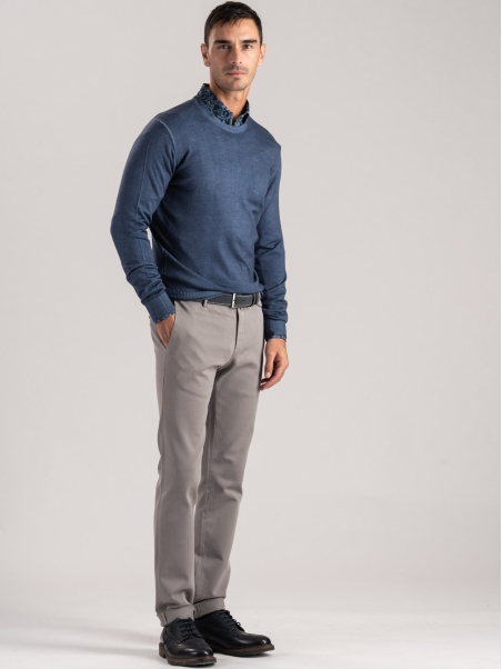Jersey de cuello redondo para hombre en lana merino de efecto vintage