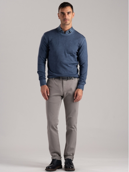 Jersey de cuello redondo para hombre en lana merino de efecto vintage