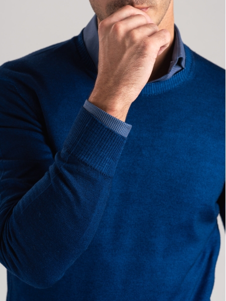 Jersey de cuello redondo para hombre en lana merino de efecto vintage