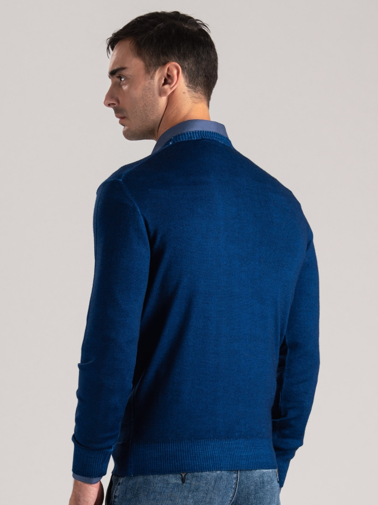 Jersey de cuello redondo para hombre en lana merino de efecto vintage