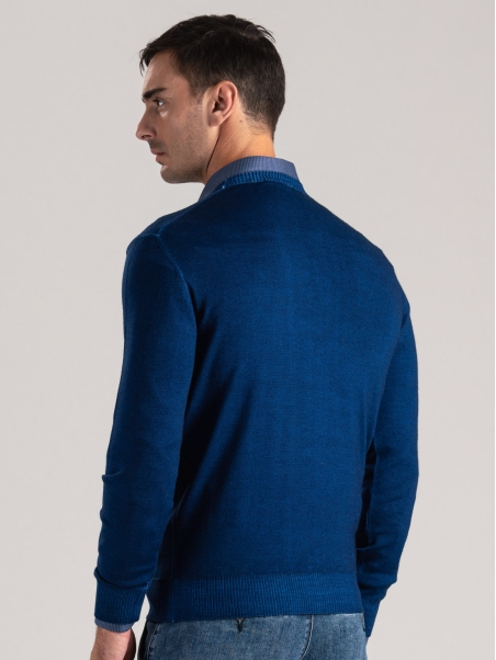 Jersey de cuello redondo para hombre en lana merino de efecto vintage