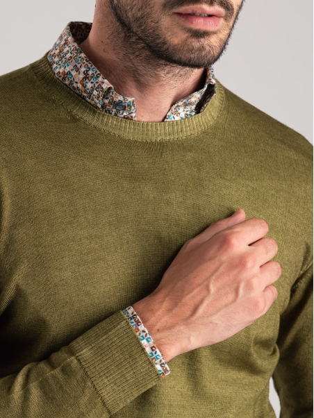 Jersey de cuello redondo para hombre en lana merino de efecto vintage