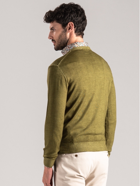 Jersey de cuello redondo para hombre en lana merino de efecto vintage