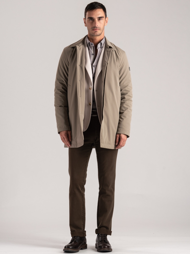Spolverino uomo in twill tecnico con abbottonatura coperta Invidia 1973