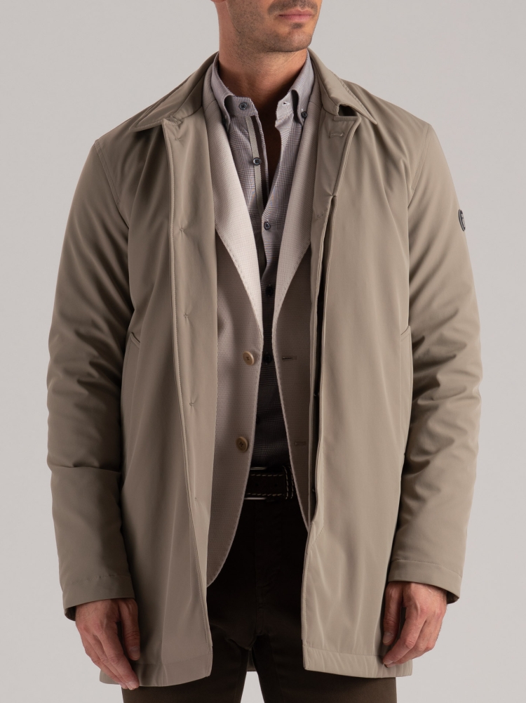 Spolverino uomo in twill tecnico con abbottonatura coperta Invidia 1973
