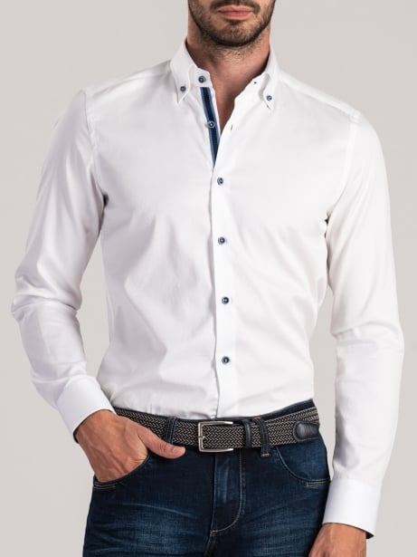 Camisa de hombre blanca de espiga con contrastes