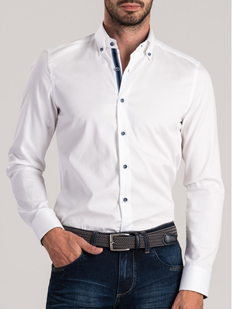 Camisa de hombre blanca de espiga con contrastes