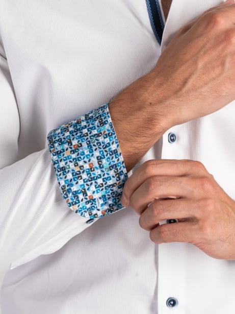 Camisa de hombre blanca de espiga con contrastes 2