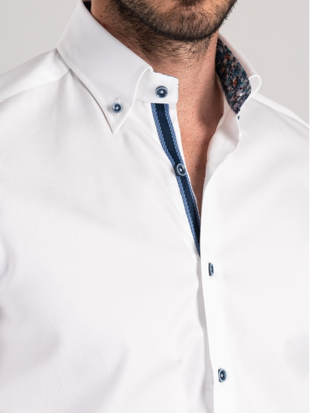 Camisa de hombre blanca de espiga con contrastes