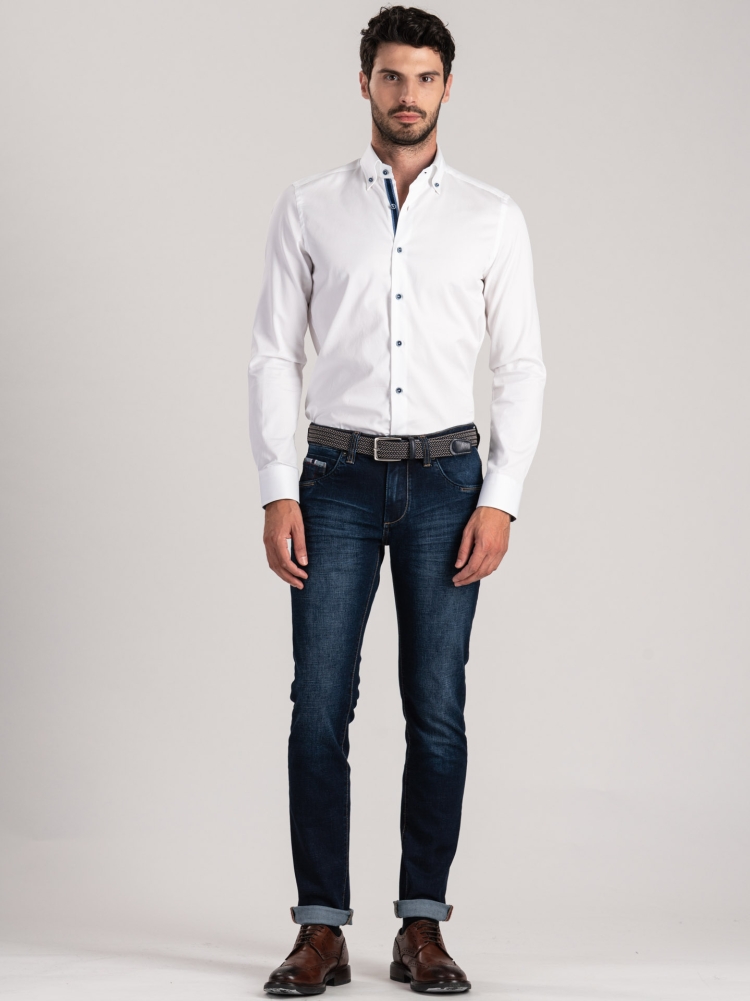 Camisa de hombre blanca de espiga con contrastes
